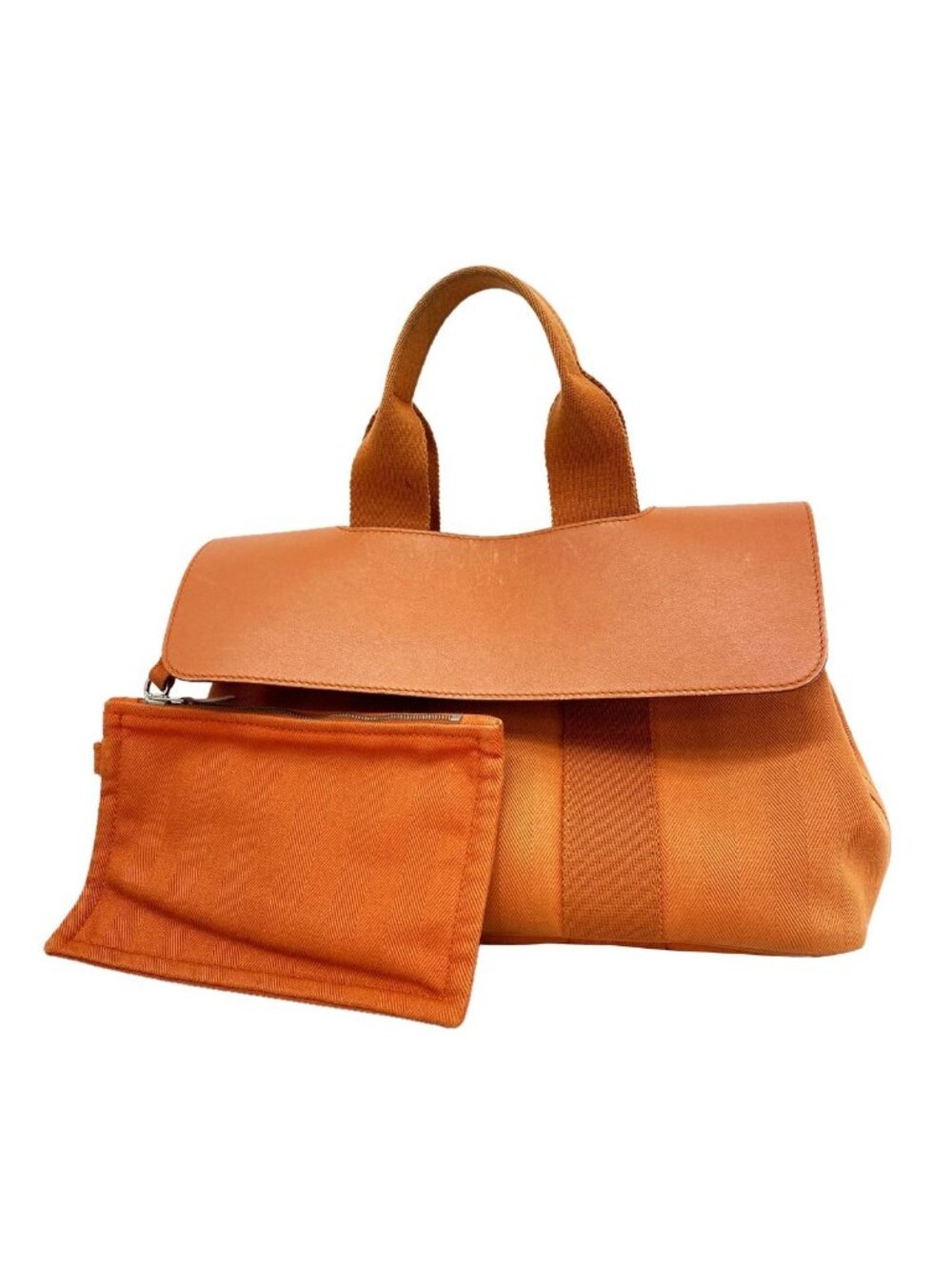 Hermes Tote Bag Valparaiso PM Toile Chevron Orange Silver
